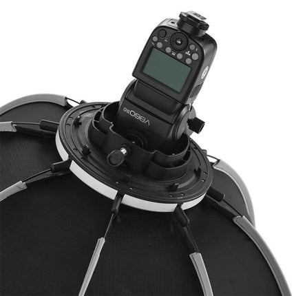 Triopo 90cm Octagon Softbox for Flash Photography Diffusion attached to on-camera flash showing 8-pole frame and mount