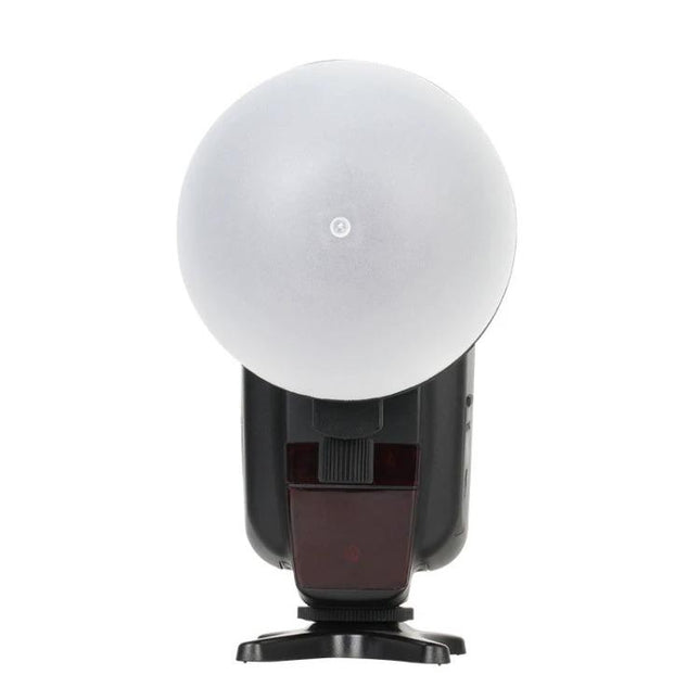 Triopo TR-08 Softbox Kit with Honeycomb Grid and Color Filters mounted on a speedlight demonstrating soft, even frontal diffusion