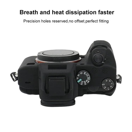 Soft Silicone Protective Case for Sony Mirrorless Cameras showing top view with precision cutouts for dials and heat dissipation