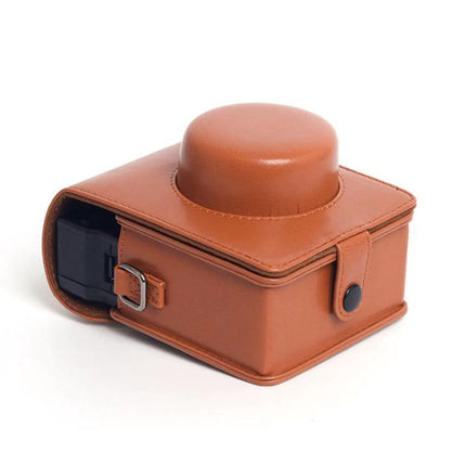 Vintage PU Leather Protective Case for Instax Cameras in brown PU leather with strap and snap closure, dust- and scratch-resistant travel cover