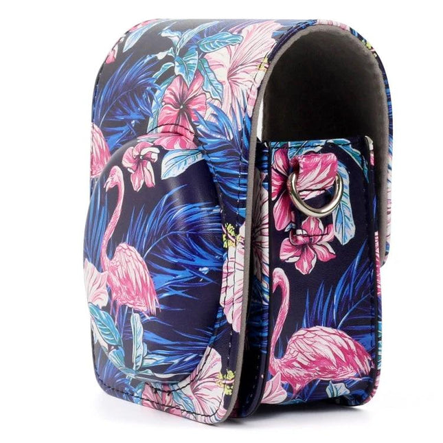 PU Leather Protective Case with Flamingo Pattern for Instax Cameras - compact PU leather camera case with flamingo print for Instax Mini90, scratch protection