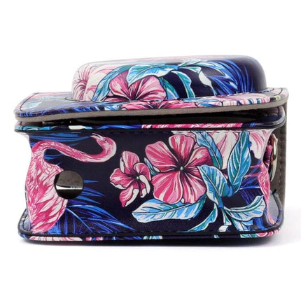 PU Leather Protective Case with Flamingo Pattern for Instax Cameras - floral pink flamingo PU leather camera case for Instax Mini90, lightweight travel protection