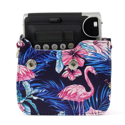 PU Leather Protective Case with Flamingo Pattern for Instax Cameras - floral pink flamingo print case for Instax Mini90, protective travel cover