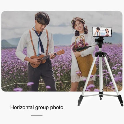 Aluminum Alloy Live Broadcast Tripod with Adjustable Height capturing a couple streaming and recording steady footage in a lavender field