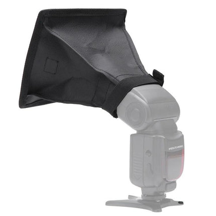 Portable 15x17 cm Flash Folding Soft Box in Black and White mounted on external flash for diffused light