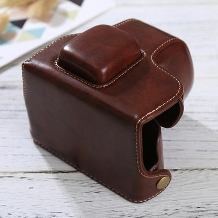 Durable PU Leather Camera Case with Adjustable Strap for Protection — brown PU leather protective camera case for Olympus EPL7/EPL8, compact travel design