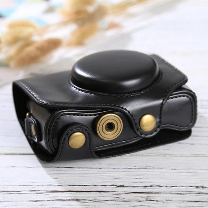 PU Leather Protective Case with Strap for Canon PowerShot Cameras - black PU leather protective camera case with strap and brass buttons