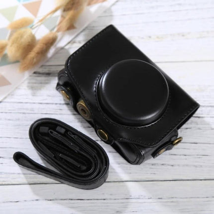 PU Leather Protective Case with Strap for Canon PowerShot Cameras — black compact case with detachable strap, soft interior and protective lens cover
