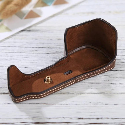 PU Leather Protective Half Case for Sony A6000 Camera brown suede interior half-shell case with stitching and tripod screw hole