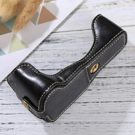 PU Leather Half Case for Canon EOS M3 with 1/4 Inch Thread - black stitched protective camera half case with tripod 1/4" thread