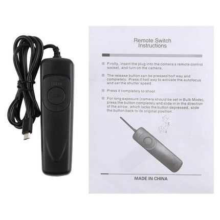 Cuely Wired Shutter Release Cord for Fujifilm Digital Cameras — black wired remote switch with instruction sheet