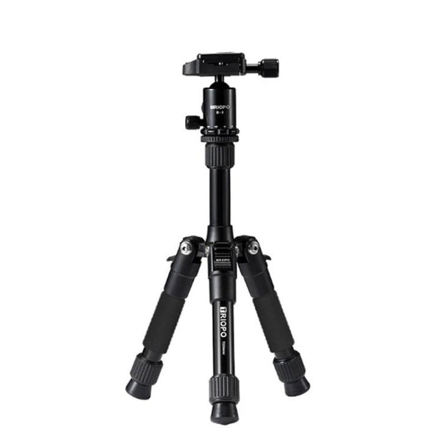 Triopo Adjustable Aluminum Tripod for SLR Cameras - compact black aluminum tripod with ball head supporting up to 4kg for stable low-angle and panoramic shots