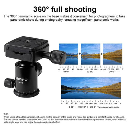 Triopo Adjustable Aluminum Tripod for SLR Cameras ball head with 360° panoramic base for steady panoramic and low-angle shots