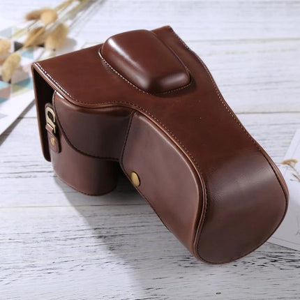 Full Body Soft PU Leather Protective Case for Nikon Cameras in brown, snug fit with easy access and scratch protection