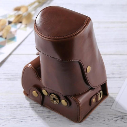 Full Body Soft PU Leather Protective Case for Nikon Cameras in brown, full-coverage camera body protection with easy access and dust-resistant design