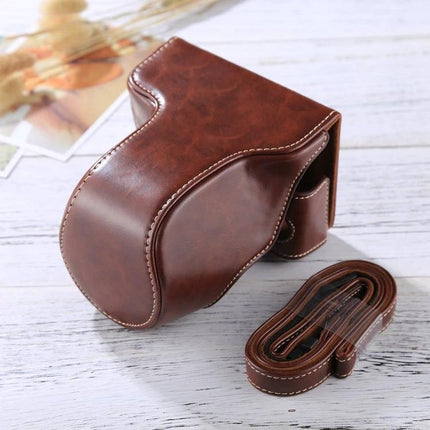 Durable PU Leather Protective Case for Digital Cameras with Strap brown vintage-style camera case with detachable strap