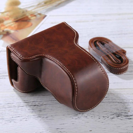 Durable PU Leather Protective Case for Digital Cameras with Strap brown vintage-style camera cover with detachable strap
