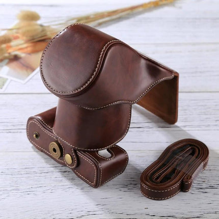 Durable PU Leather Protective Case for Digital Cameras with Strap brown vintage-style camera cover with detachable shoulder strap
