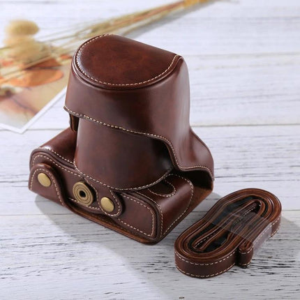 Durable PU Leather Protective Case for Digital Cameras with Strap in brown vintage style with removable shoulder strap