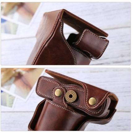 Durable PU Leather Protective Case for Digital Cameras with Strap brown stitched travel camera cover with snap and strap access