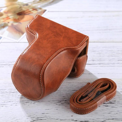 Durable PU Leather Protective Case for Digital Cameras with Strap - brown vintage-style camera case with matching strap