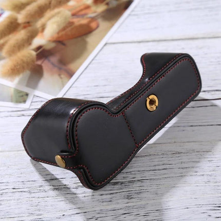 Durable PU Leather Half Case for Sony Mirrorless Cameras with Tripod Thread – black PU leather half case with gold tripod thread