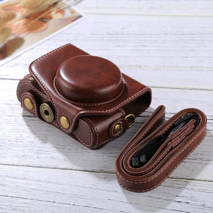 Protective PU Leather Camera Case for Canon PowerShot G7 X Mark II in brown with strap, dust and scratch protection