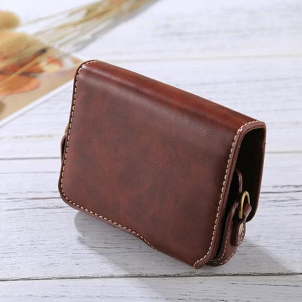 Protective PU Leather Camera Case for Canon PowerShot G7 X Mark II brown PU leather case on table, protects camera from dust and scratches