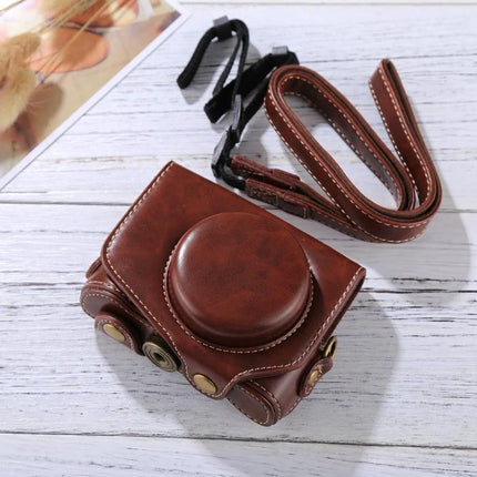 Protective PU Leather Camera Case for Canon PowerShot G7 X Mark II brown vintage-style case with strap protecting camera body