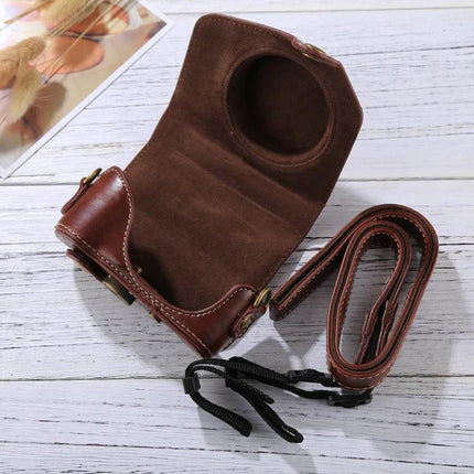 Protective PU Leather Camera Case for Canon PowerShot G7 X Mark II brown half-case with strap protecting camera body