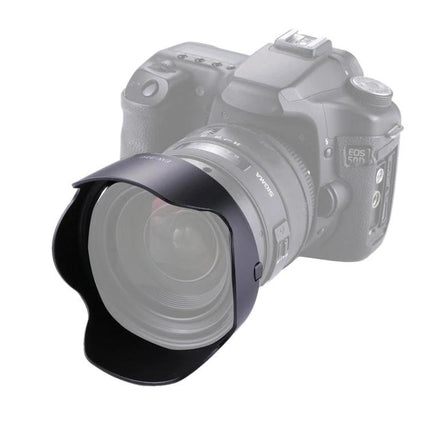 Practical Lens Hood for Canon EF Series, Shields from Light and Debris - black PVC hood mounted on DSLR for outdoor protection and glare reduction