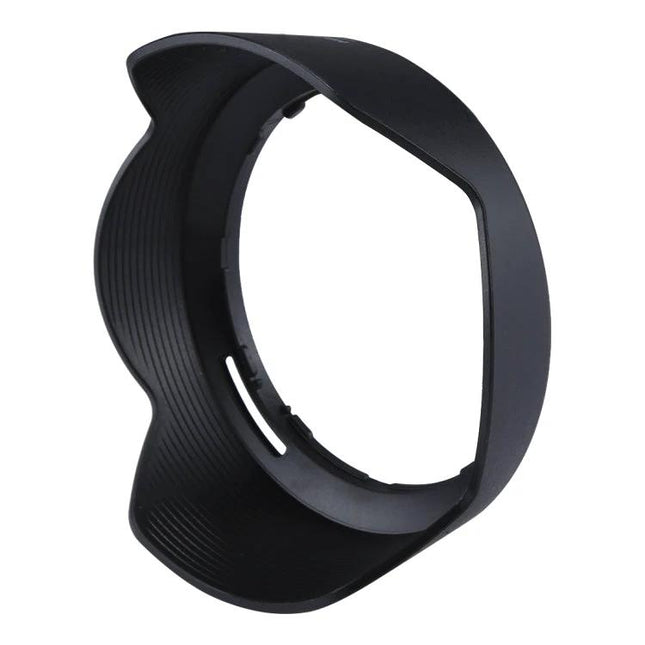 Lens Hood for Nikon Cameras, Shields from Stray Light and Debris - black PVC petal-style hood protecting lens from flare and debris