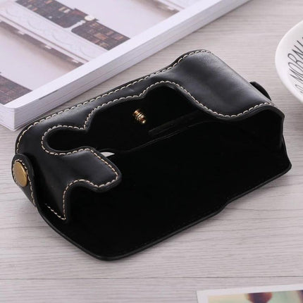 PU Leather Half Case with 1/4 Inch Thread for Fujifilm X-A3 and X-A10 - black PU leather half camera case with 1/4 inch screw