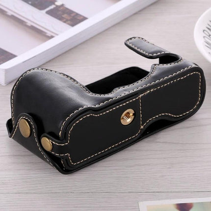 PU Leather Half Case with 1/4 Inch Thread for Fujifilm X-A3 and X-A10 black PU leather half case with gold screw mount