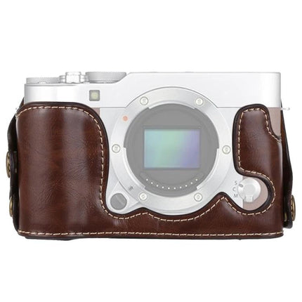 PU Leather Half Case with 1/4 Inch Thread for Fujifilm X-A3 and X-A10 brown PU leather half-case on camera front view