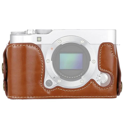 PU Leather Half Case with 1/4 Inch Thread for Fujifilm X-A3 and X-A10 brown PU leather half camera case front view