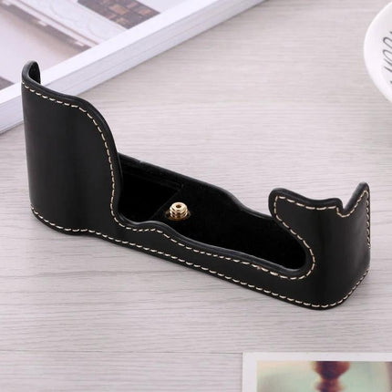 PU Leather Half Case Base for FUJIFILM X-A5 Camera black synthetic leather protective half case base with contrast stitching