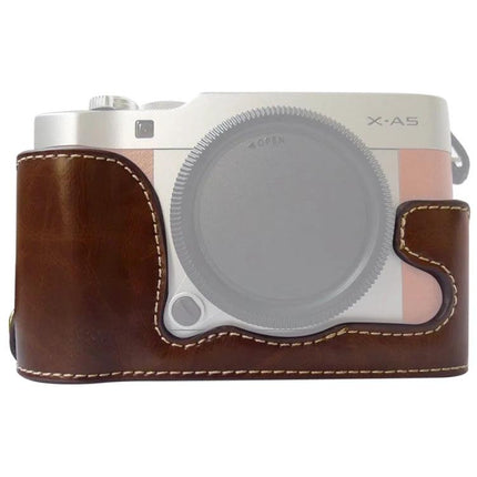 PU Leather Half Case Base for FUJIFILM X-A5 Camera brown PU leather half case on camera protecting body and controls