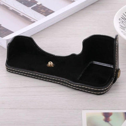 PU Leather Half Case with 1/4 Inch Thread for Sony Cameras - black PU leather protective half case with stitching and tripod-mounted screw