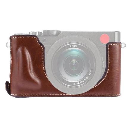 PU Leather Protective Half Case for Leica Digital Cameras brown PU leather half case on Leica DLUX TYP 109, stitched protective camera cover