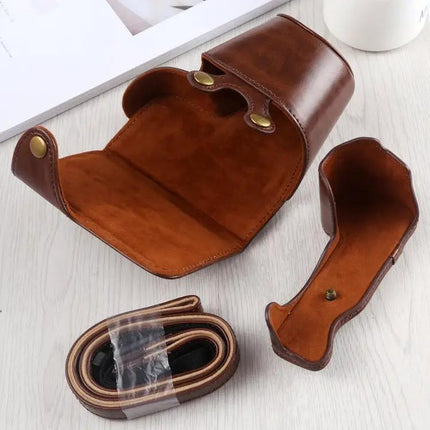 Durable PU Leather Protective Case for Sony A6400 with Strap