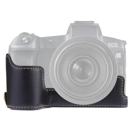 PU Leather Protective Half Case with Thread for Canon EOS R Camera in black PU leather showing front and base protection