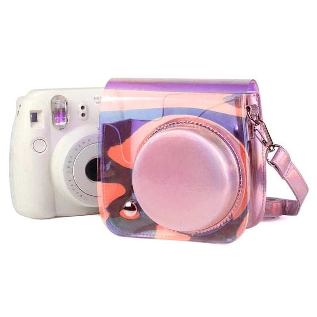 Transparent Symphony PVC Camera Bag for Fujifilm Instax Mini 11 clear iridescent protective case with strap showcasing camera inside