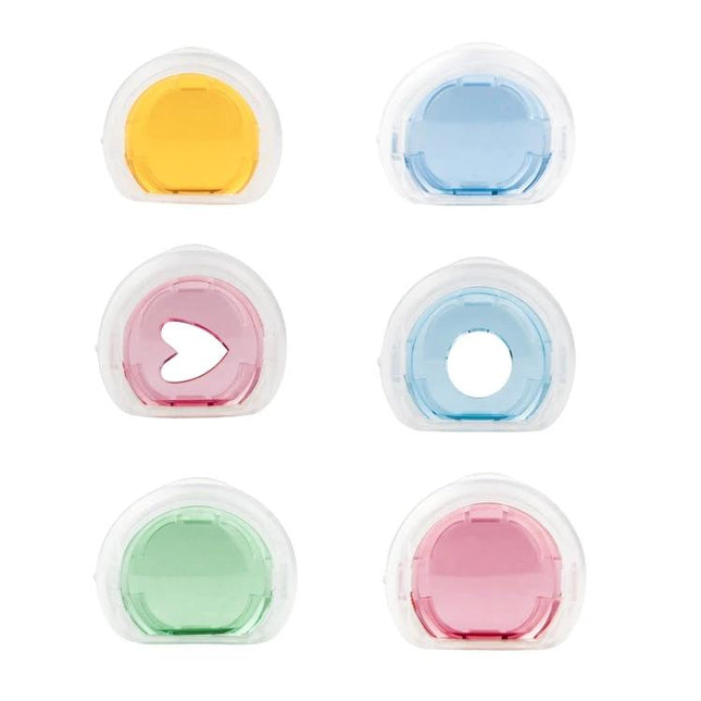 Six-Color Jelly Camera Filters Set for Fujifilm Instax Mini 11 Photos showing six colorful jelly filters including heart and circle cutouts