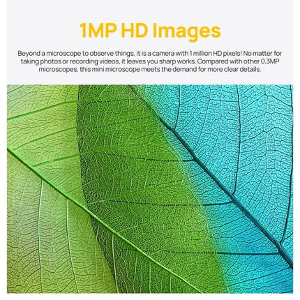 Ulefone uSmart C01 Wired Microscope for Armor Series Devices showcasing 1MP HD close-up leaf veins image for outdoor, education, and inspection use
