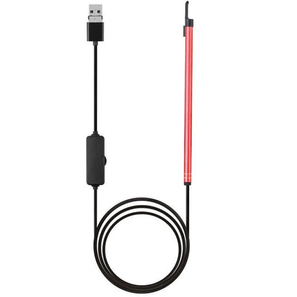 Visual Earwax Cleaning Endoscope with WiFi and LED Lights - red probe with USB cable for home ear inspection and LED illumination