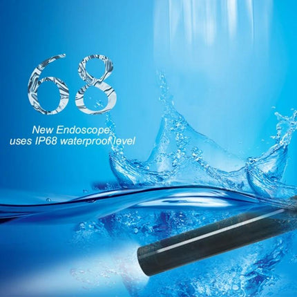Waterproof 8mm Endoscope Camera for Pipe and Underwater Inspection showing IP68 waterproof probe in water splash