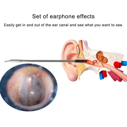 USB Digital Microscope for Close-Up Viewing with LED Illumination showing ear canal inspection with LED-lit probe and magnified ear drum image