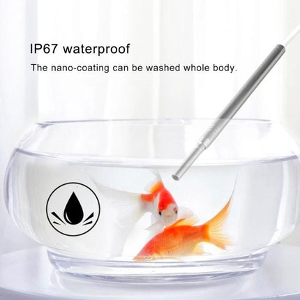Handheld Endoscope for Ear, Nose, and Tooth Checks with LED Lights shown waterproof probe demonstrating IP67 use over fishbowl