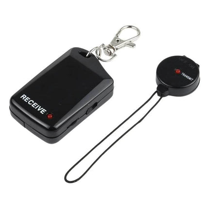 Wireless Anti-Lost Alarm for Tracking Everyday Items - compact black receiver and round transmitter keychain for keys wallets bags